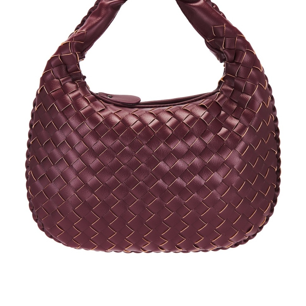 Elegant Woven Leather Bag - Burgundy